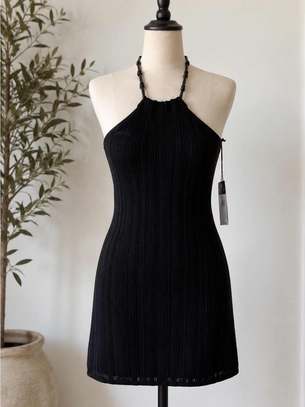 Ralph Lauren Size Small Sweater Dress Knit Black Halter Knee Length Sleeveless